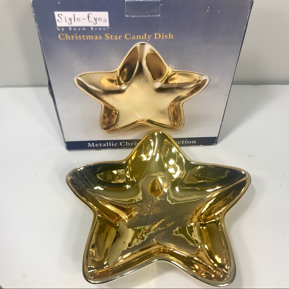 GOLDEN METALLIC CHRISTMAS STAR CANDY DISH